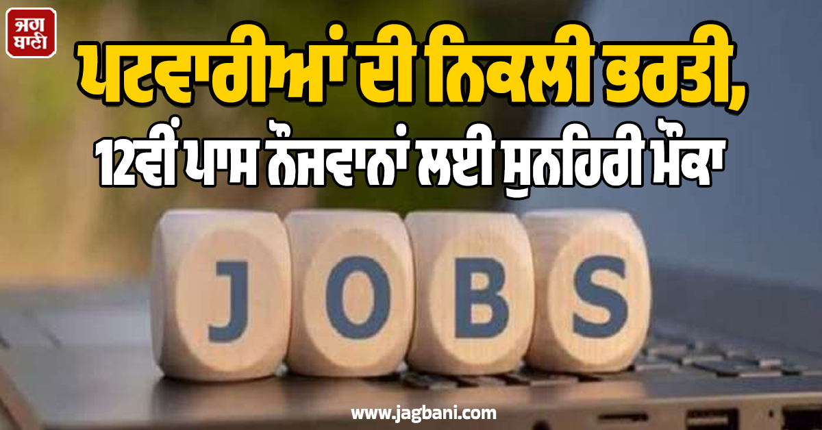 ਪਟਵਾਰੀਆਂ ਦੀ ਨਿਕਲੀ ਭਰਤੀ, 12ਵੀਂ ਪਾਸ ਨੌਜਵਾਨਾਂ ਲਈ ਸੁਨਹਿਰੀ ਮੌਕਾ