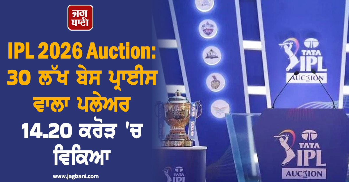 IPL 2026 Auction LIVE: 30 ਲੱਖ ਬੇਸ ਪ੍ਰਾਈਸ ਵਾਲੇ ਪਲੇਅਰ ਦੀ ਚਮਕੀ ਕਿਸਮਤ, 14.20 ਕਰੋੜ 'ਚ ਵਿਕਿਆ