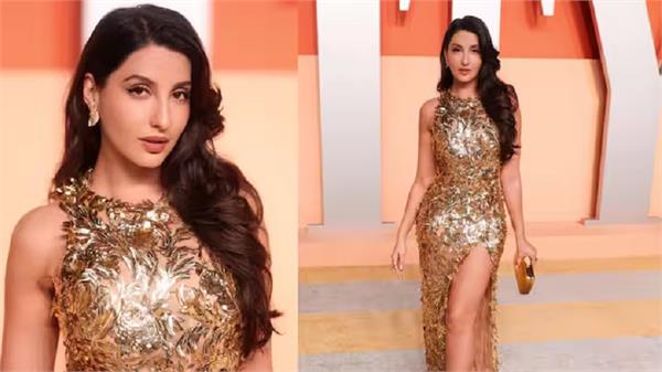 nora fatehi killer poses in golden dress  pictures 