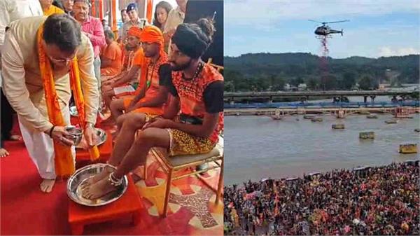 kanwar yatra 2025 cm dhami welcome kanwariyas in haridwar