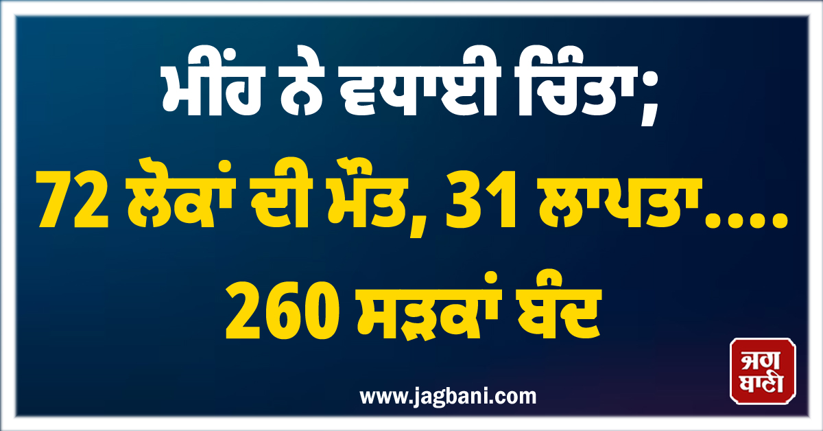 ਮੀਂਹ ਨੇ ਵਧਾਈ ਚਿੰਤਾ; 72 ਲੋਕਾਂ ਦੀ ਮੌਤ, 31 ਲਾਪਤਾ.... 260 ਸੜਕਾਂ ਬੰਦ