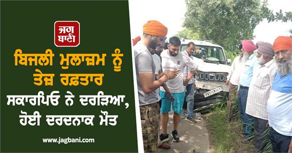 electricity worker hit by speeding scorpio