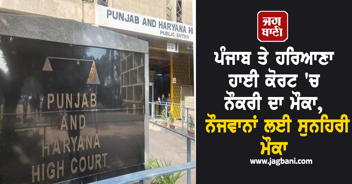 ਪੰਜਾਬ ਤੇ ਹਰਿਆਣਾ ਹਾਈ ਕੋਰਟ 'ਚ ਨੌਕਰੀ ਦਾ ਮੌਕਾ, ਨੌਜਵਾਨਾਂ ਲਈ ਸੁਨਹਿਰੀ ਮੌਕਾ