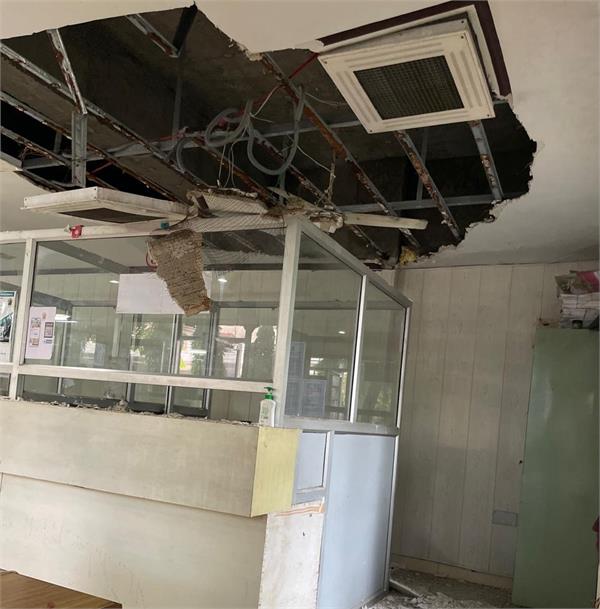 part of false ceiling falls in suvidha center  female employee injured