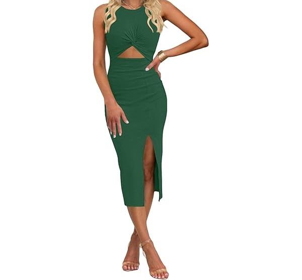 young woman side cut bodycon dress like