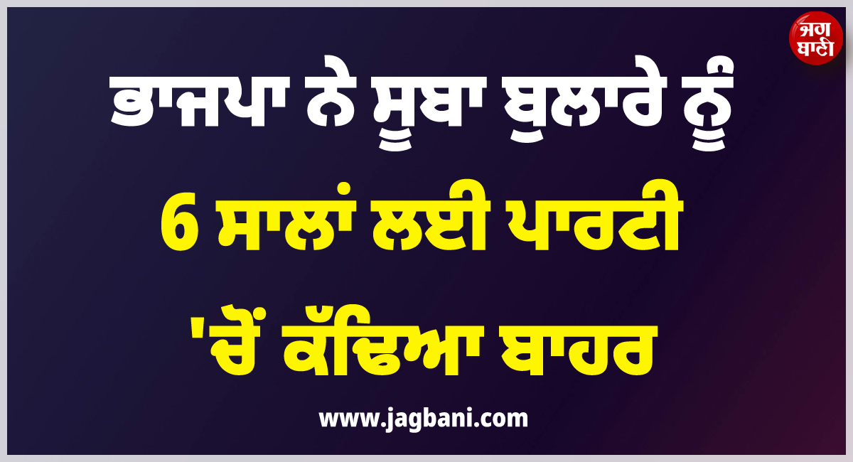 ਵੱਡੀ ਖ਼ਬਰ ; ਭਾਜਪਾ ਨੇ ਸੂਬਾ ਬੁਲਾਰੇ ਨੂੰ 6 ਸਾਲਾਂ ਲਈ ਪਾਰਟੀ ''ਚੋਂ ਕੱਢਿਆ ਬਾਹਰ