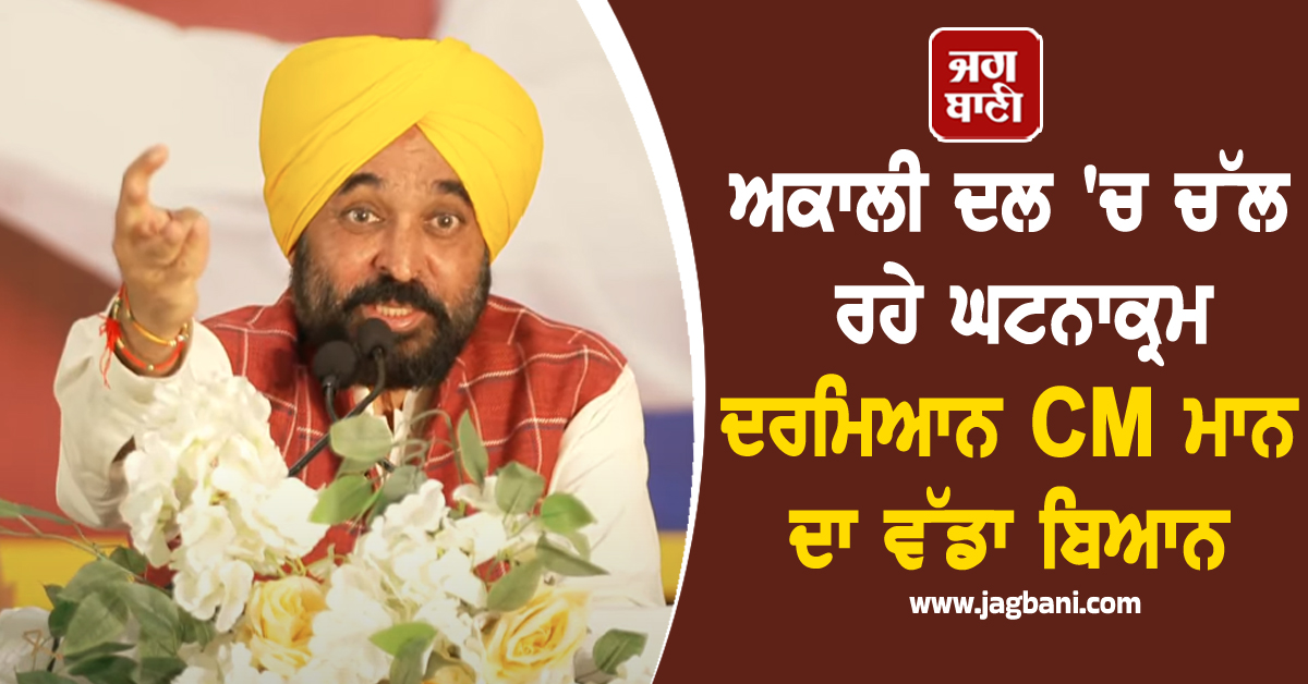 ਅਕਾਲੀ ਦਲ 'ਚ ਚੱਲ ਰਹੇ ਘਟਨਾਕ੍ਰਮ ਦਰਮਿਆਨ CM ਮਾਨ ਦਾ ਵੱਡਾ ਬਿਆਨ