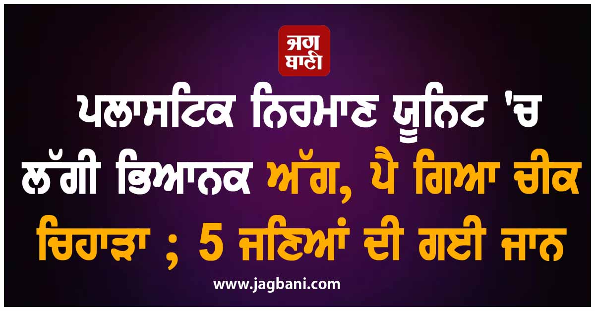 ਪਲਾਸਟਿਕ ਨਿਰਮਾਣ ਯੂਨਿਟ 'ਚ ਲੱਗੀ ਭਿਆਨਕ ਅੱਗ, ਪੈ ਗਿਆ ਚੀਕ ਚਿਹਾੜਾ ; 5 ਜਣਿਆਂ ਦੀ ਗਈ ਜਾਨ