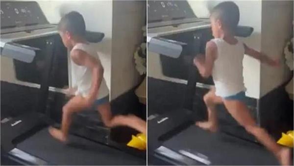 3 year old kid runs fast more than horse on treadmill