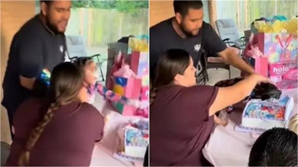 parents crushed daughters face with cake on her birthday
