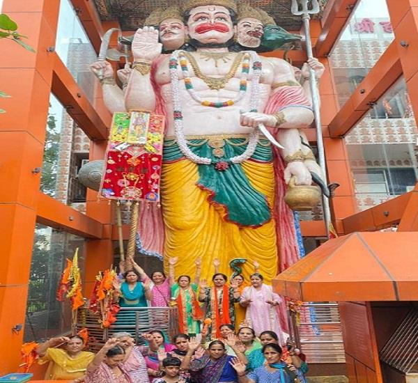 a 15 foot long rakhi was tied to the 32 foot tall lord hanuman 