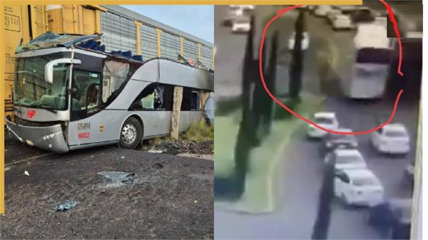 train hits double decker bus