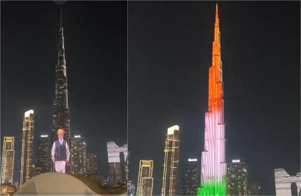 pm modi shines on dubai  s burj khalifa