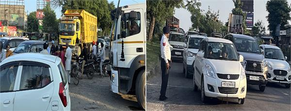 traffic jam on national highway due to ladowal chowk