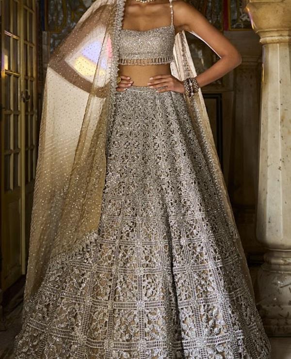 young women royal look silver embroidery lehenga choli