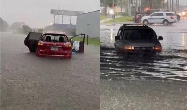 flood like situation created in houston  roads turned into rivers