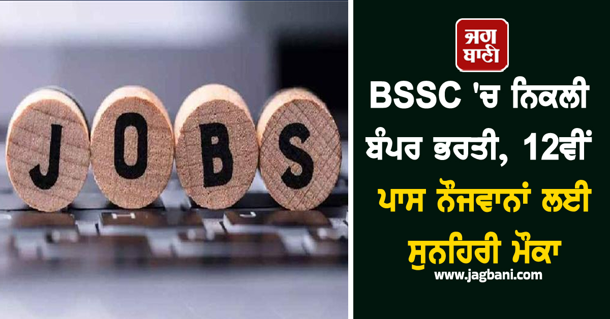 BSSC 'ਚ ਨਿਕਲੀ ਬੰਪਰ ਭਰਤੀ, 12ਵੀਂ ਪਾਸ ਨੌਜਵਾਨਾਂ ਲਈ ਸੁਨਹਿਰੀ ਮੌਕਾ