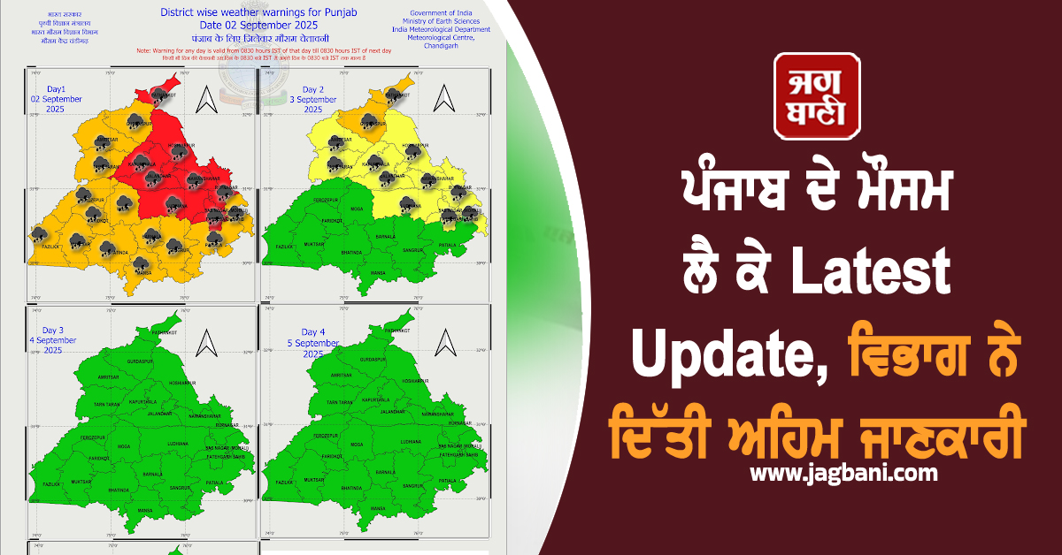 ਪੰਜਾਬ ਦੇ ਮੌਸਮ ਲੈ ਕੇ Latest Update, ਵਿਭਾਗ ਨੇ ਦਿੱਤੀ ਅਹਿਮ ਜਾਣਕਾਰੀ