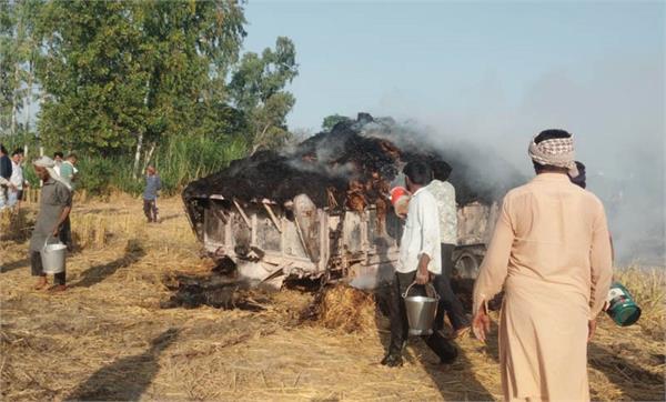 stubble and trolley burnt after coming into contact with high voltage wires