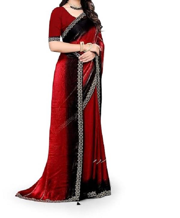 the black and red saree combination gives women a classy look 