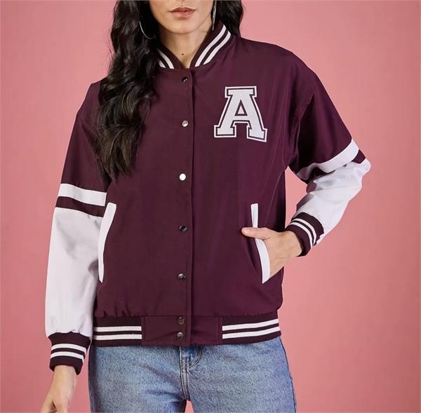 winter  young women  trendy look  varsity jacket