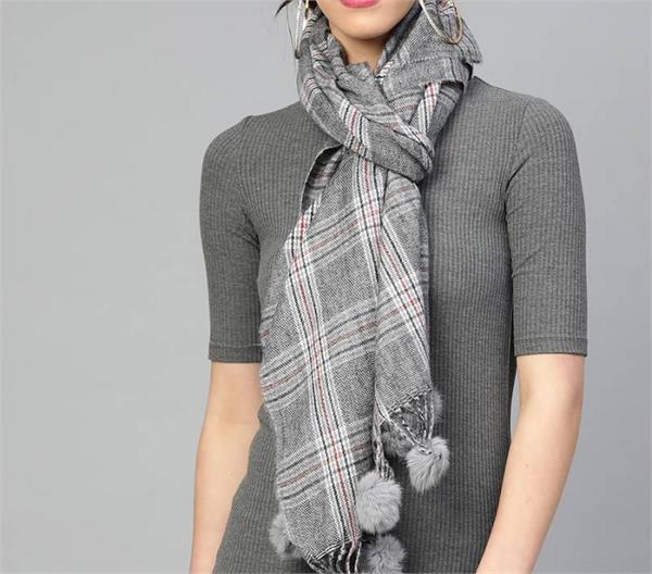 pom pom stole  winter  weather  young women