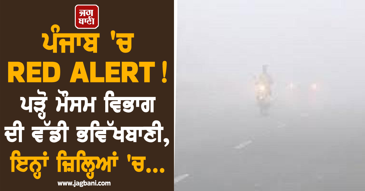 ਪੰਜਾਬ 'ਚ RED ALERT! ਪੜ੍ਹੋ ਮੌਸਮ ਵਿਭਾਗ ਦੀ ਵੱਡੀ ਭਵਿੱਖਬਾਣੀ, ਇਨ੍ਹਾਂ ਜ਼ਿਲ੍ਹਿਆਂ 'ਚ...