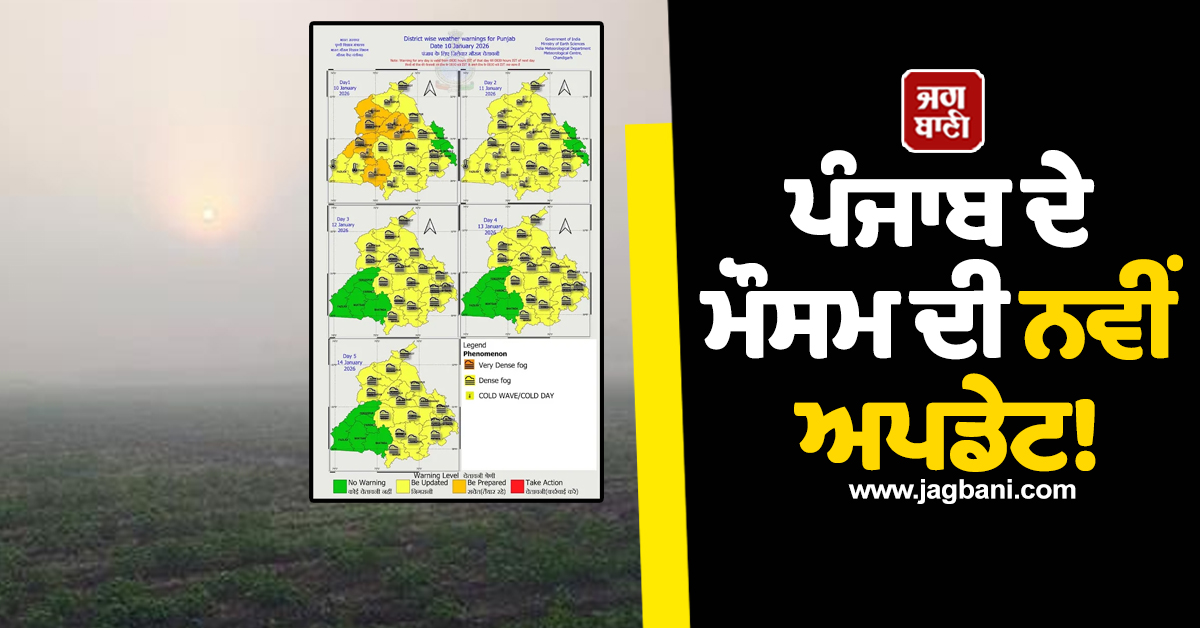 ਪੰਜਾਬ ਦੇ ਮੌਸਮ ਦੀ ਨਵੀਂ ਅਪਡੇਟ! ਵਿਭਾਗ ਵੱਲੋਂ ਇਨ੍ਹਾਂ ਜ਼ਿਲ੍ਹਿਆਂ 'ਚ Alert, ਮੀਂਹ ਸਬੰਧੀ ਦਿੱਤੇ ਇਹ ਸੰਕੇਤ