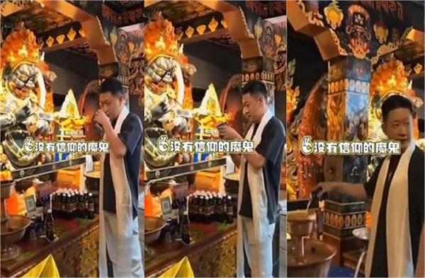 chinese tourist caught desecrating sacred objects in tibetan monastery