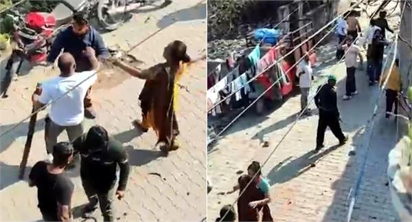 due to old enmity  two parties pelted bricks and stones at each other