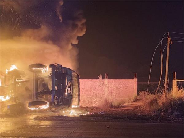 highway oil tanker  fire