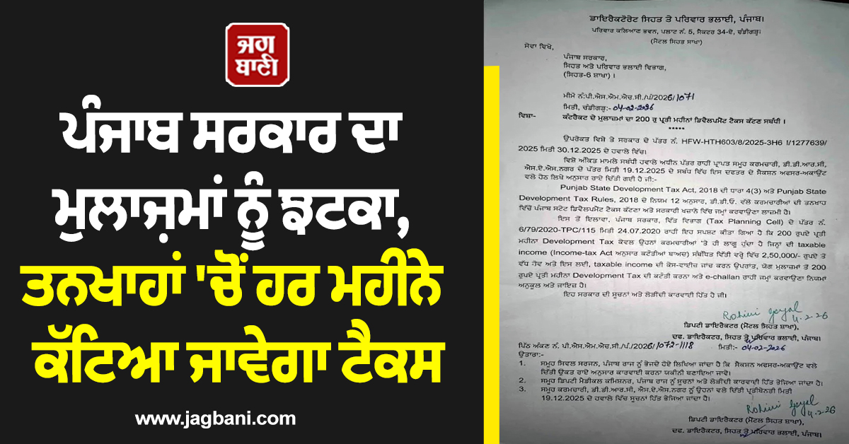 ਪੰਜਾਬ ਸਰਕਾਰ ਦਾ ਮੁਲਾਜ਼ਮਾਂ ਨੂੰ ਝਟਕਾ, ਤਨਖਾਹਾਂ ''ਚੋਂ ਹਰ ਮਹੀਨੇ ਕੱਟਿਆ ਜਾਵੇਗਾ ਟੈਕਸ