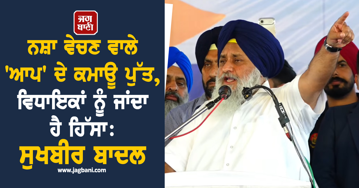 ਨਸ਼ਾ ਵੇਚਣ ਵਾਲੇ ''ਆਪ'' ਦੇ ਕਮਾਊ ਪੁੱਤ, ਵਿਧਾਇਕਾਂ ਨੂੰ ਜਾਂਦਾ ਹੈ ਹਿੱਸਾ: ਸੁਖਬੀਰ ਬਾਦਲ