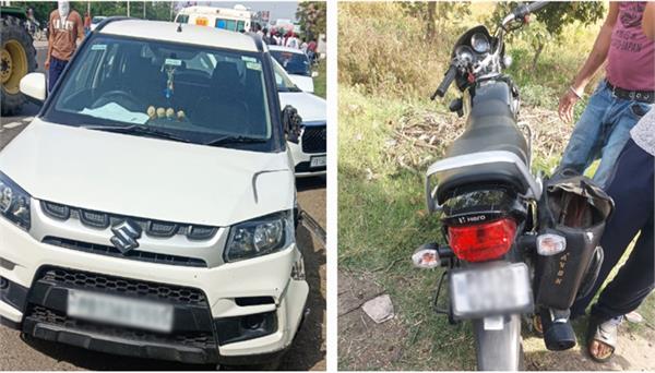 speeding car hits two people on a motorcycle