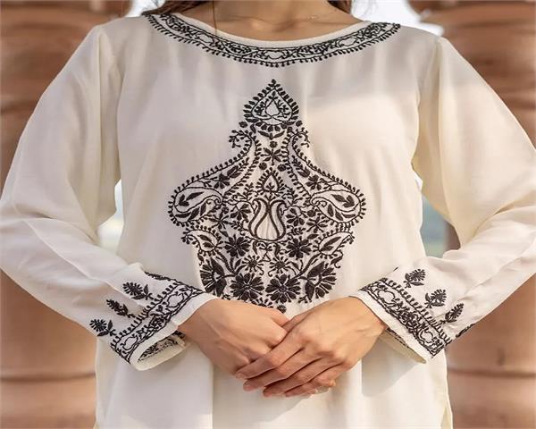 fashion  embroidered white kurta  women