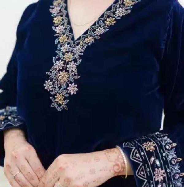 young women  royal look  heavy embroidery  velvet suits