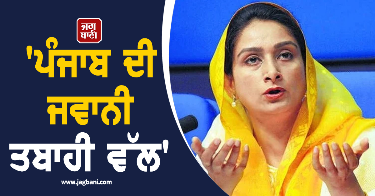 'ਪੰਜਾਬ ਦੀ ਜਵਾਨੀ ਤਬਾਹੀ ਵੱਲ', ਹਰਸਿਮਰਤ ਬਾਦਲ ਨੇ 'ਆਪ' ਸਰਕਾਰ ਨੂੰ ਠਹਿਰਾਇਆ ਜ਼ਿੰਮੇਵਾਰ