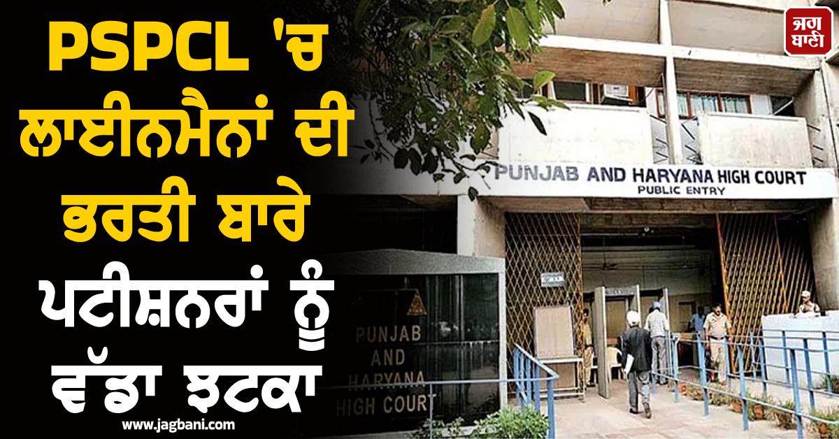 PSPCL 'ਚ ਲਾਈਨਮੈਨਾਂ ਦੀ ਭਰਤੀ ਬਾਰੇ ਪਟੀਸ਼ਨਰਾਂ ਨੂੰ ਵੱਡਾ ਝਟਕਾ, ਹਾਈਕੋਰਟ ਨੇ ਦਿੱਤਾ ਅਹਿਮ ਫ਼ੈਸਲਾ