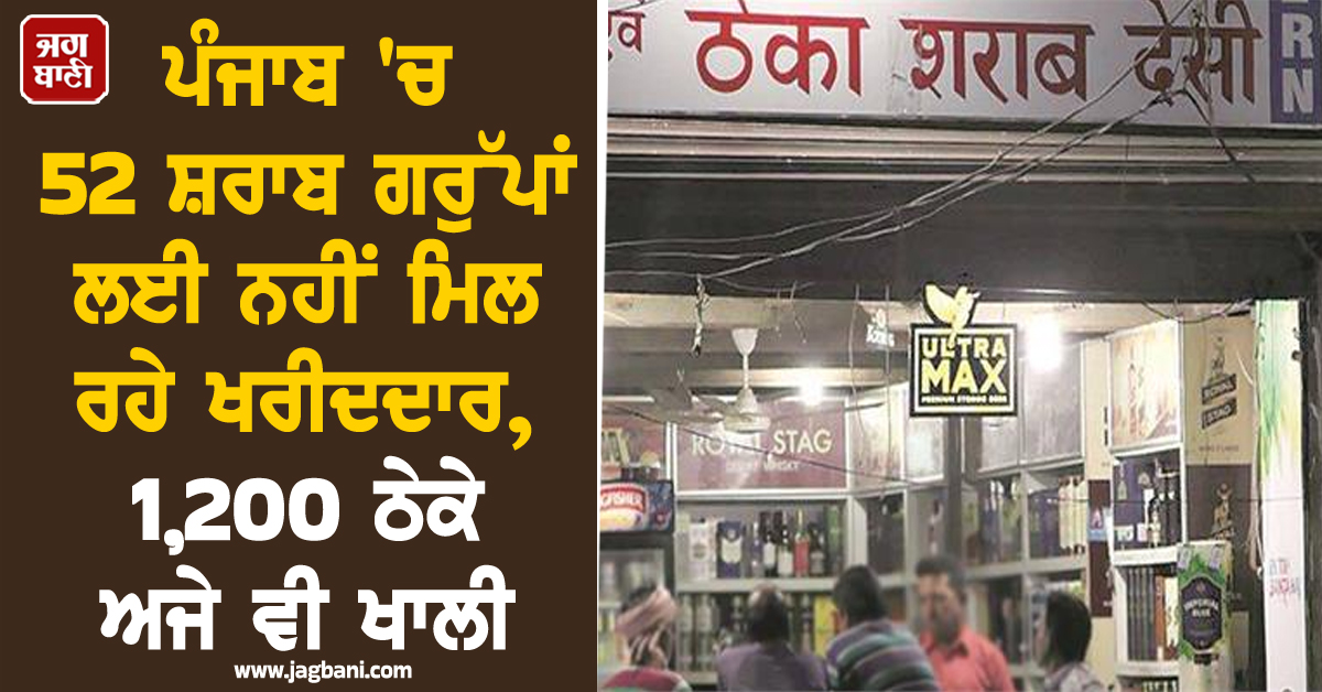 ਪੰਜਾਬ 'ਚ 52 ਸ਼ਰਾਬ ਗਰੁੱਪਾਂ ਲਈ ਨਹੀਂ ਮਿਲ ਰਹੇ ਖਰੀਦਦਾਰ, 1,200 ਠੇਕੇ ਅਜੇ ਵੀ ਖਾਲੀ