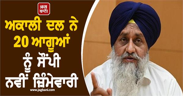 shiromani akali dal assigns new responsibilities to 20 leaders