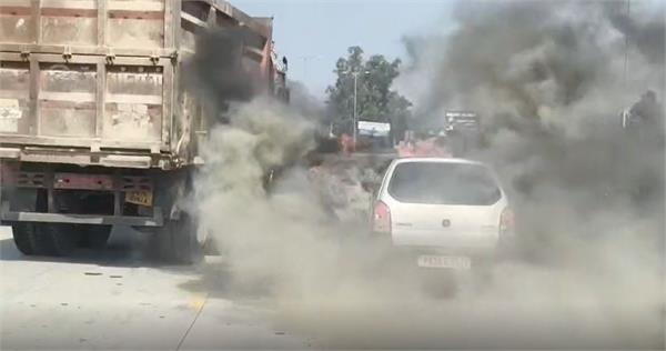 a massive fire broke out in a moving car in moga