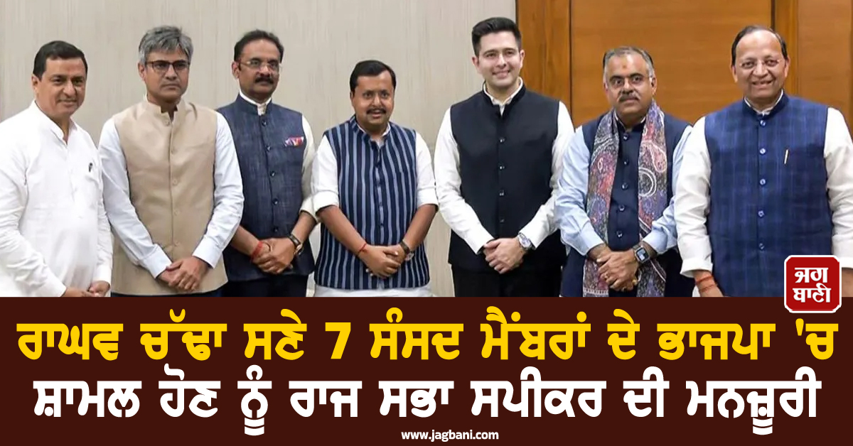 ਰਾਘਵ ਚੱਢਾ ਸਣੇ 7 MPs ਦੇ ਭਾਜਪਾ ''ਚ ਸ਼ਾਮਲ ਹੋਣ ਨੂੰ ਰਾਜ ਸਭਾ ਸਪੀਕਰ ਦੀ ਮਨਜ਼ੂਰੀ