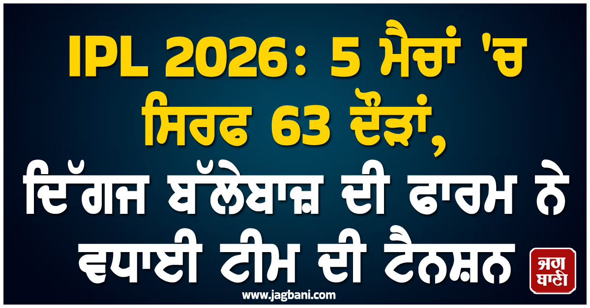 IPL 2026: 5 ਮੈਚਾਂ 'ਚ ਸਿਰਫ 63 ਦੌੜਾਂ, ਦਿੱਗਜ ਬੱਲੇਬਾਜ਼ ਦੀ ਫਾਰਮ ਨੇ ਵਧਾਈ ਟੀਮ ਦੀ ਟੈਨਸ਼ਨ