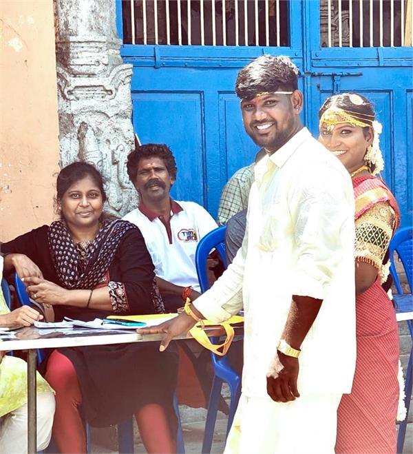 marriage  bride groom  voting center  tamil nadu  assembly elections