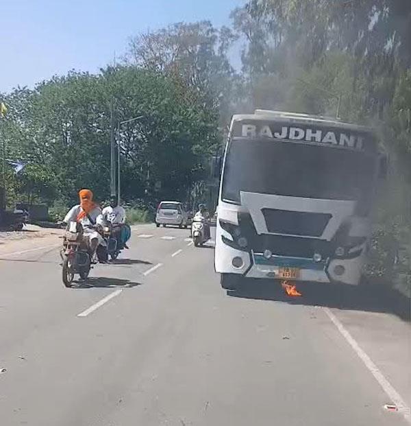 bus full of passengers catches fire  panic spreads