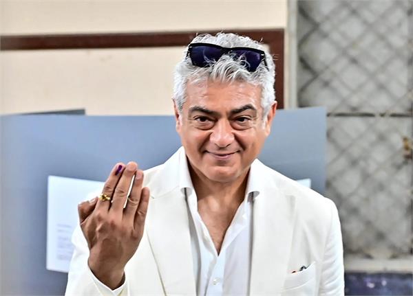 actor s ajith kumar casts his vote at polling station in thiruvanmiyur