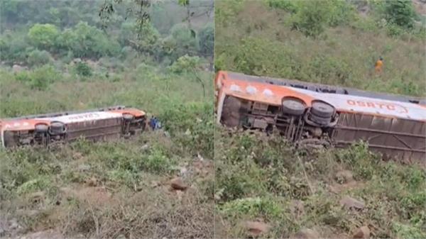 major accident in odisha government bus falls into 40 feet deep gorge