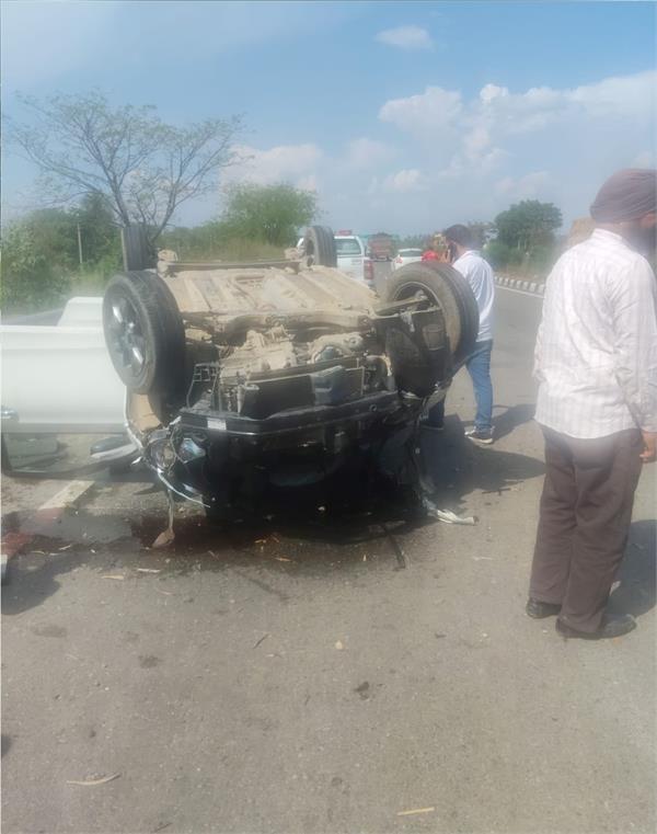 out of control car overturns on highway  driver injured