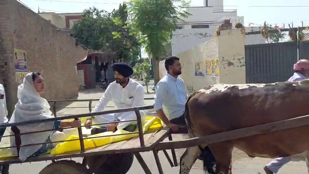 ਰਾਜਾ ਵੜਿੰਗ ਦਾ ਦੇਸੀ ਸਟਾਈਲ, ਗੱਡੇ 'ਤੇ ਪਤਨੀ ਨਾਲ ਵੋਟ ਪਾਉਣ ਪਹੁੰਚੇ