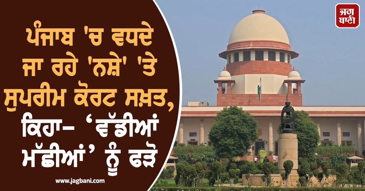 ਪੰਜਾਬ 'ਚ ਵਧਦੇ ਜਾ ਰਹੇ 'ਨਸ਼ੇ' 'ਤੇ ਸੁਪਰੀਮ ਕੋਰਟ ਸਖ਼ਤ, ਕਿਹਾ- ‘ਵੱਡੀਆਂ ਮੱਛੀਆਂ’ ਨੂੰ ਫੜੋ